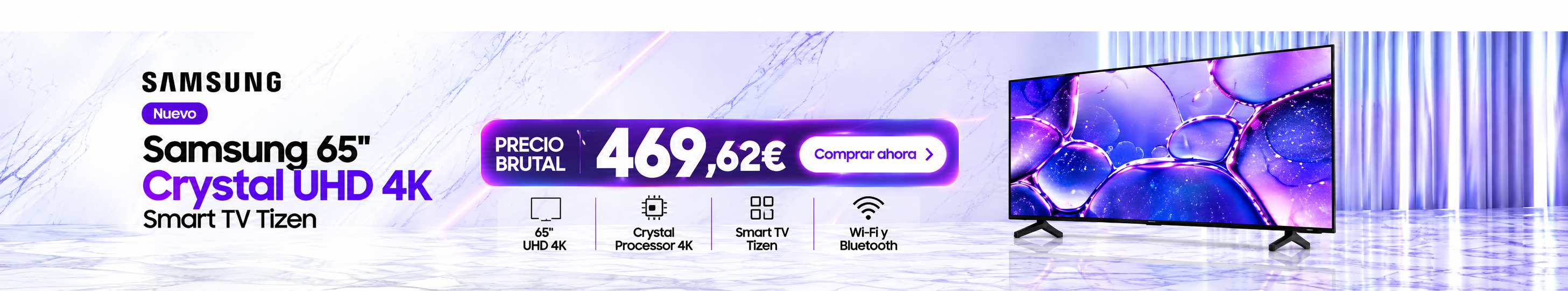 Samsung Crystal UHD 4K Smart TV Tizen de 65 pulgadas